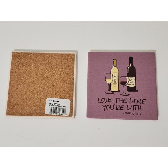 Set of 2 LOVE THE WINE YOUR WITH Wine Is Life Coasters Bar Home F8WX004 - Picture 2 of 5